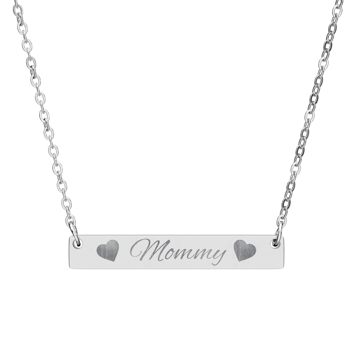 Engraved Horizontal Bar Necklace — Personalized Name Pendant (e.g., "Mommy")