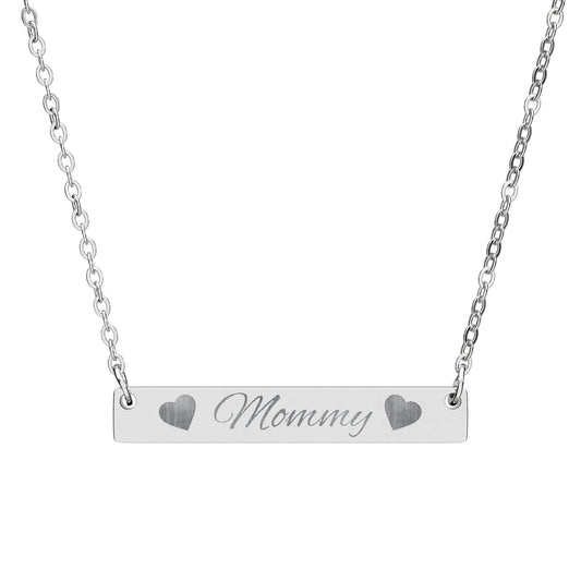 Engraved Horizontal Bar Necklace — Personalized Name Pendant (e.g., "Mommy")